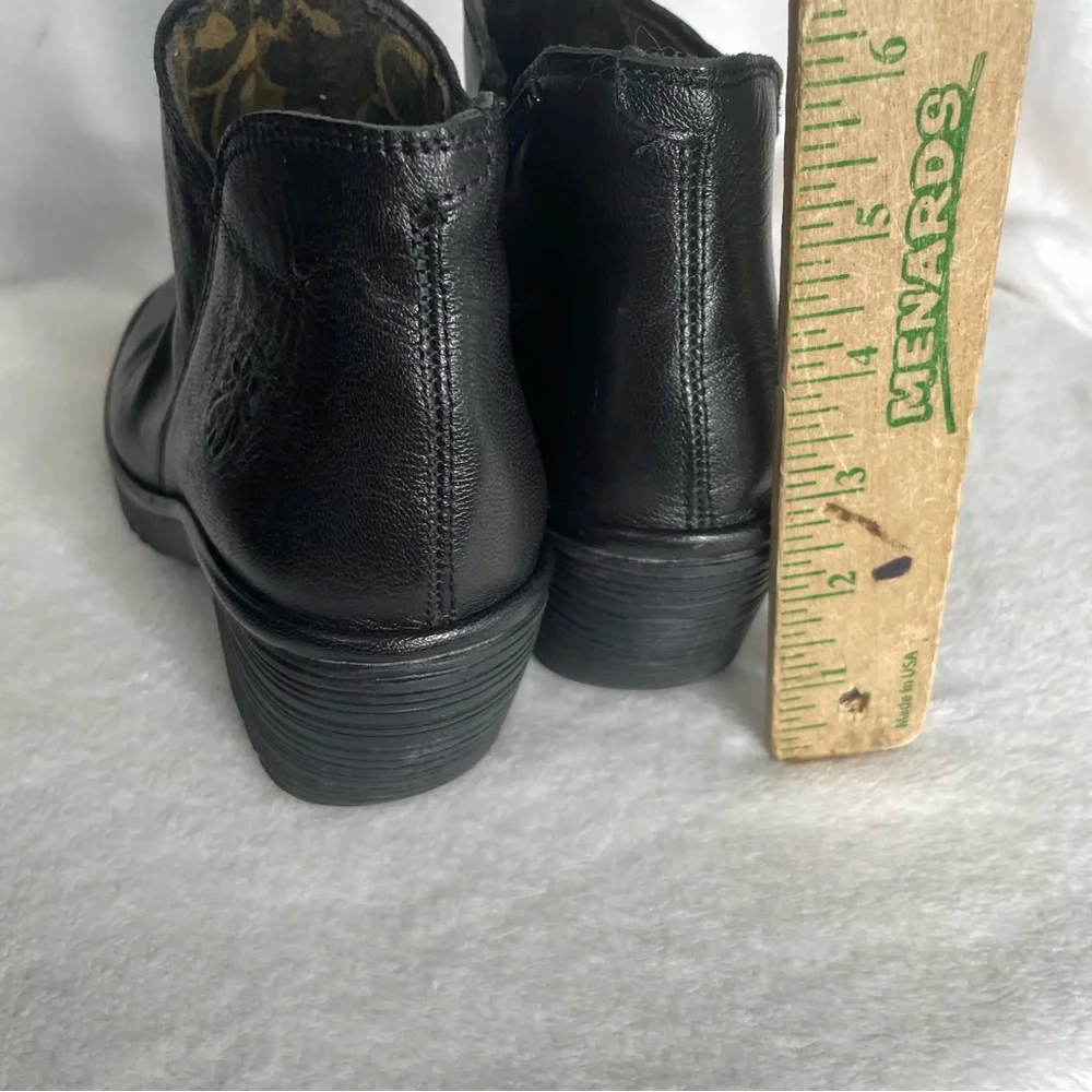 Fly London Black Leather Slouchy Wezo Ankle Bootie Size‎ 8